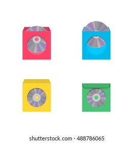 Set of color realistic envelopes with a window for the CD, isolated on white background, vector illustration.
