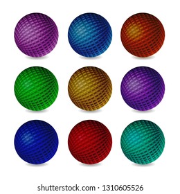 Set of color realistic relief three-dimensional spheres isolated on white background. Vector illustration. Eps 10.