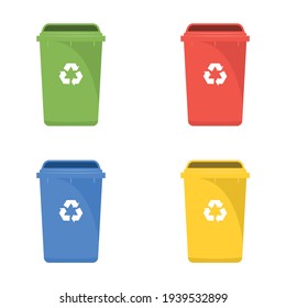 Set Of Color Recycle Bin Icons Isolated On White Background.