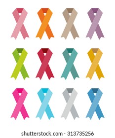Set of color ribbons in flat style. Vector illustration.