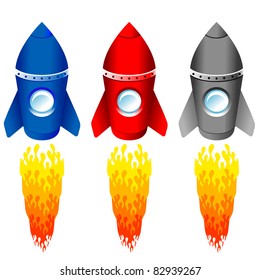 set of color rockets on white