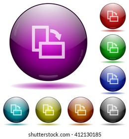 Set of color Rotate element right glass sphere buttons with shadows.
