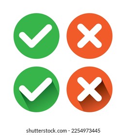 Set of color round check mark and cross mark signs vector illustration on white background.