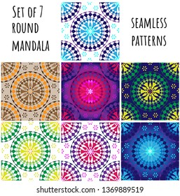 Set of color round  mandala vector seamless patterns