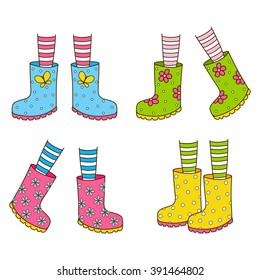 Set of color rubber boots