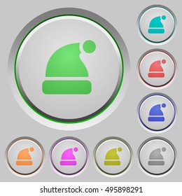 Set of color Santa hat sunk push buttons.
