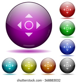 Set of color scroll glass sphere buttons with shadows.