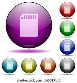 Set of color SD memory card glass sphere buttons with shadows.