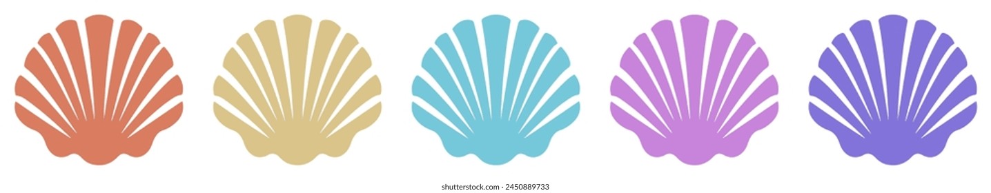 Set of color sea shell icons. Vector illustration isolated on white background
