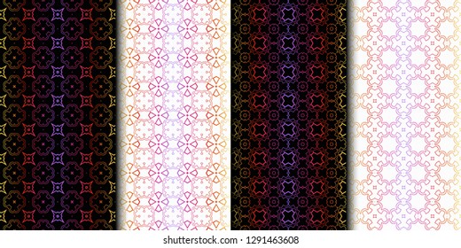 Set of Color Seamless Lace Pattern With Abstract Geometric Background. Vector illustration