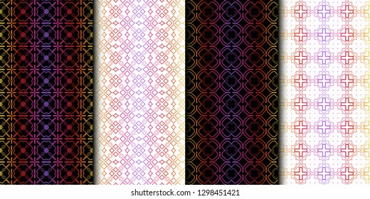 Set of Color Seamless Lace Pattern With Abstract Geometric Background. Vector illustration