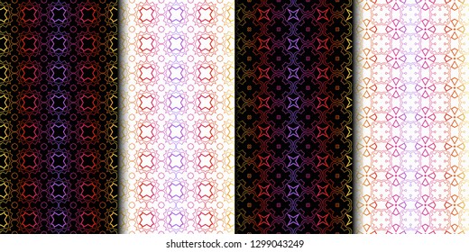Set of Color Seamless Lace Pattern With Abstract Geometric Background. Vector illustration
