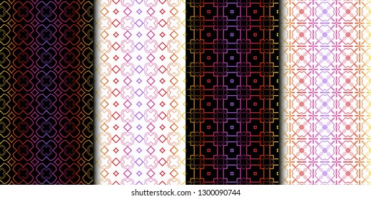 Set of Color Seamless Lace Pattern With Abstract Geometric Background. Vector illustration