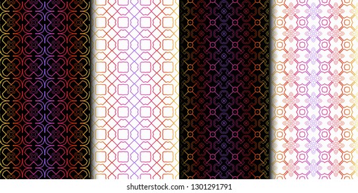 Set of Color Seamless Lace Pattern With Abstract Geometric Background. Vector illustration