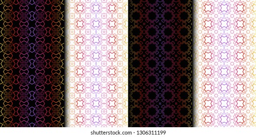 Set of Color Seamless Lace Pattern With Abstract Geometric Background. Vector illustration