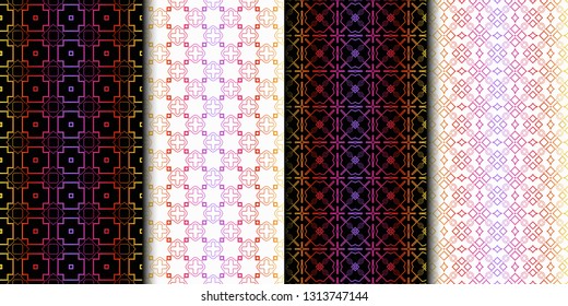 Set of Color Seamless Lace Pattern With Abstract Geometric Background. Vector illustration