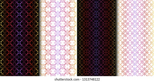 Set of Color Seamless Lace Pattern With Abstract Geometric Background. Vector illustration
