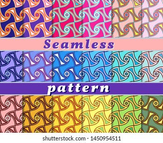 Set of color seamless patterns with an abstract pattern of waves and curls. Vector