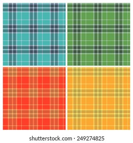 Set of color seamless tartan patterns. Vector background. Vintage fabric texture