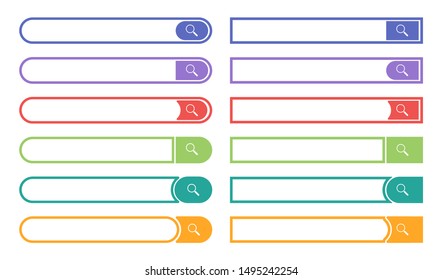 set of color search bars in flat style, vector