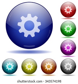 Set of color settings glass sphere buttons with shadows. Arranged layer structure.