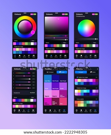 Set of color settings. Palettes. Color Picker. Сolor selection in graphic editors. Gradient rainbow RGB