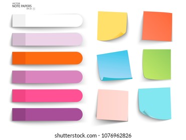 Set of color sheets of note papers. Vector illustration