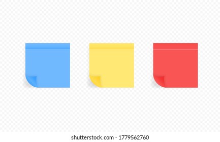 Set of color sheets of note papers. Realistic sticky notes. Reminder. Message on notepaper. Vector EPS 10.