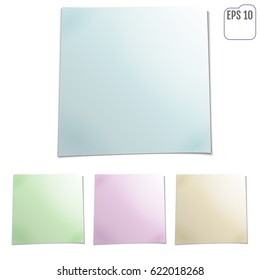 Set of color sheets of papers. Four sticky notes. Vector illustration