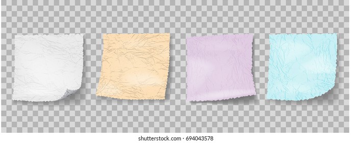 Set of color sheets of retro note papers. Vintage style paper banners and sticky notes. Vector illustration