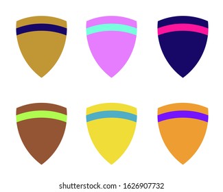 Set of color shields in 6 different shapes