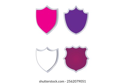 Set of color shields icons with silver borders Vector design elements