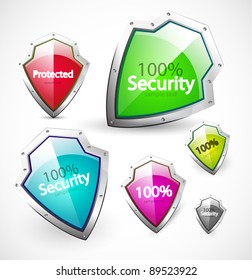 Set of color shields with sample text