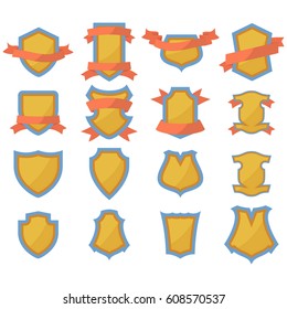 Set of color shields whith ribbon for your own logo in flat style.