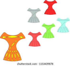 Set color short dress fashion for women.Illustration vector.