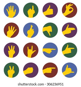 Set of color signs silhouette hands on a white background. Vector