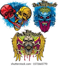 set color skull, grunge vintage design t shirts