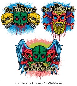 set color skull, grunge vintage design t shirts