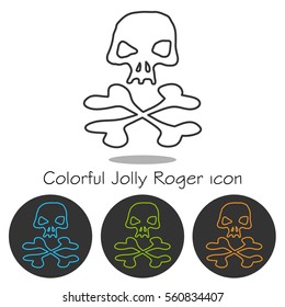 Set Color skulls and bones contour. Vector illustration of colorful jolly roger