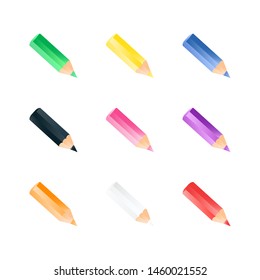 Set of color small pencils. Realistic style. Colorful bright icons