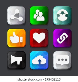 Set of color social network icon buttons with cloud  like hand chain links people chat global network heart. Vector illustration