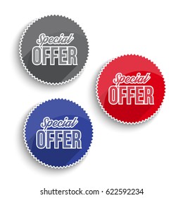 Set of color special offer buttons or badges. Vector illustration.