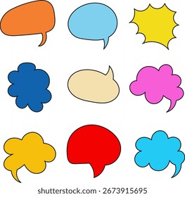 Set of Color Speech Bubble. Chatting box hand drawn illustration