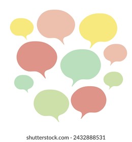 Set of color speech bubbles. Cartoon Vector illustration. Isolated on transparent white background. Hand draw style, dialog clouds. 