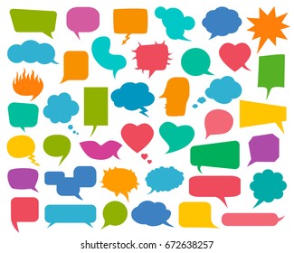 Set of color speech bubbles. Vector talk and thought sketch bubbles.