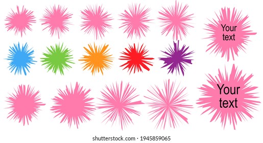 A set of color splashes for background design, text-based dies, different size and appearance for landing pages, websites, business cards, presentations, banners, and flyers. Abstract Vector