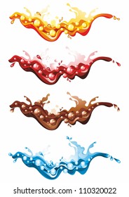 Set of color splashes. Juice, vine, coffee and water (vector illustration)