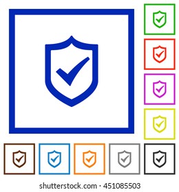 Set of color square framed Active shield flat icons