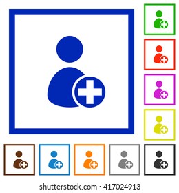 Set of color square framed Add new user flat icons on white background