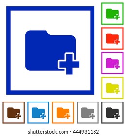 Set of color square framed Add new folder flat icons